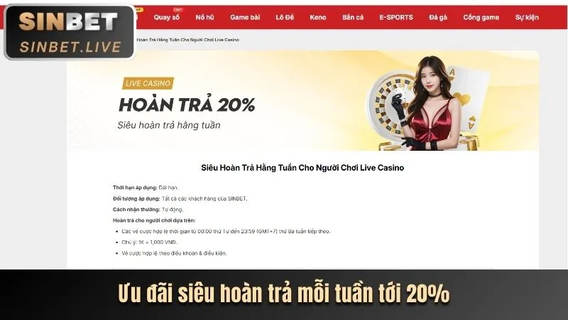Hoàn trả hàng ngày cho các trò chơi casino